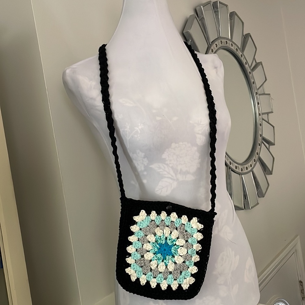 Hand Crochet Shoulder Bag Crossbody Bag Crochet Granny Square BOHO - 100% Cotton - Picture 2 of 16